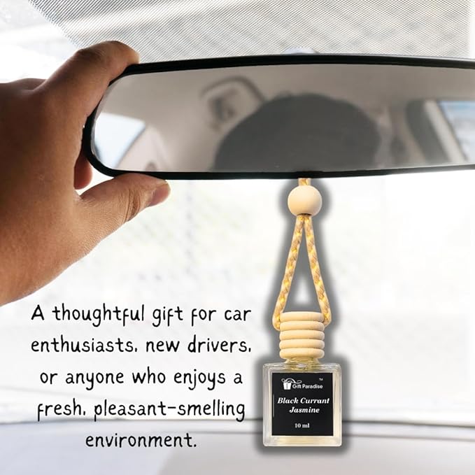Black Currant & Jasmine Car Air Freshener with Velvet Gift Bag | Hanging Design for Multiple Spaces | Set of 3 (10 ml Each) | Elegant Floral-Fruity Scent by Gift Paradise