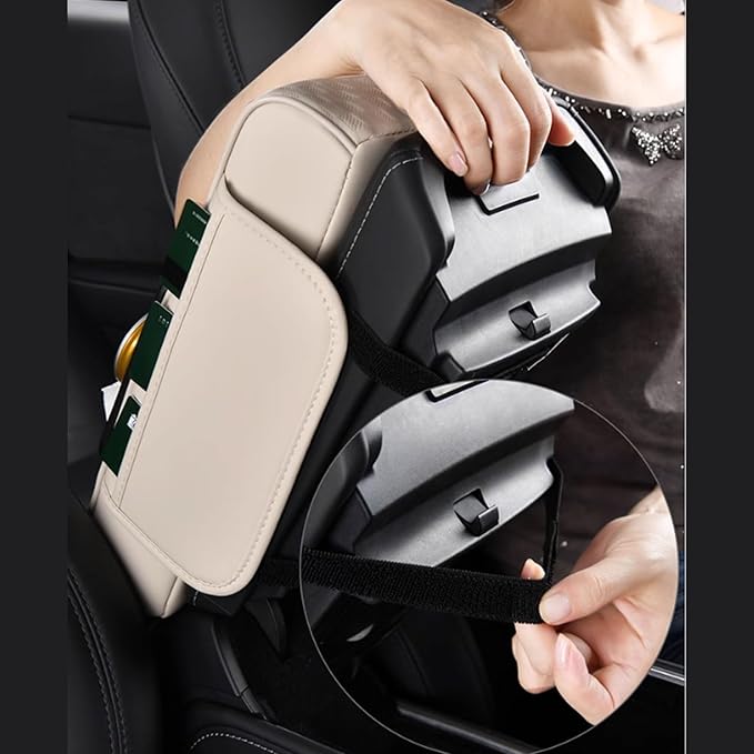 Car Arm Rest Cushion for Mazda CX-5, Center Console Armrest Pillow Car Armrest Pad Trucks with Cup Holder, Armrest Pad Storage Bag(Brown)