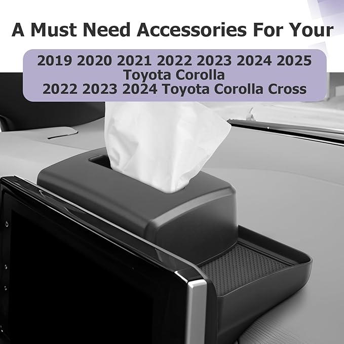 LUWU Dashboard Storage Tray Compatible with 2019-2024 2025 Toyota Corolla / 2022 2023 2024 Corolla Cross Accessories Center Console Display Box Hidden Tray Silicone Organizer Tray w/Tissue Box