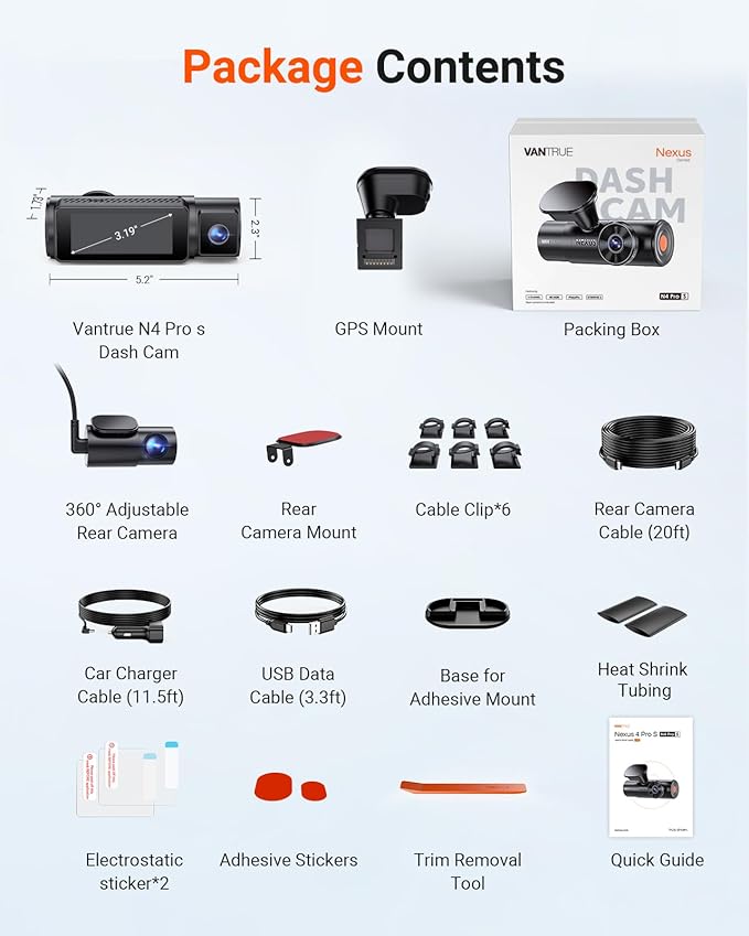 Vantrue New N4 Pro S 4K 3 Channel Dash Cam, Triple STARVIS 2 Dash Camera for Cars, 4K+1080P+2.5K Front and Rear Inside, HDR IR Night Vision, 24/7 Buffered Parking Mode, GPS, Wi-Fi, Support 1TB (RC18)