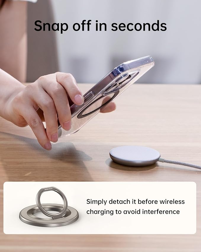 SYNCWIRE Magnetic Phone Ring Holder for MagSafe, 360° Rotation Cell Phone Grip Stand Finger Ring Kickstand Two-Sided Magnet Compatible with iPhone 17 Pro Max 16 15 14 13 12 MagSafe Accessories