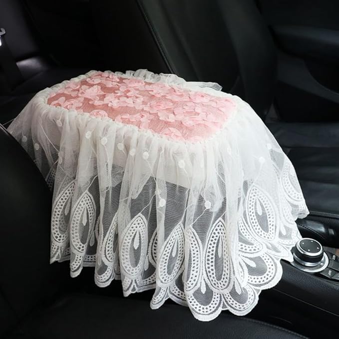 Universal Car Center Console Cushion Pad,Tassel Lace Car Center Console Cover Auto Armrest Seat Box Cover Protector for Most Vehicle SUV Truck Car (9)