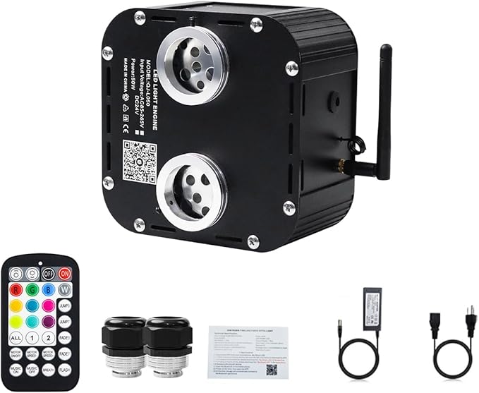 AZIMOM Dual Color High Brightness 50W Twinkle Fiber Optic Light Source RGBW Light Box Engine Diver Music Sensor Mode Bluetooth/RF Control for Home Star Ceiling Light Effect Decor