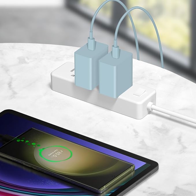 45W Type C Charger, USB C Charger 2-Pack iPhone 15 16 Charger 6FT with iPhone 16/16 Plus/16 Pro/16 Pro Max/iPhone 15/15 Pro Max/iPad Pro/AirPods/Galaxy S24 S23 S22 S21,Android Charger(Bule)