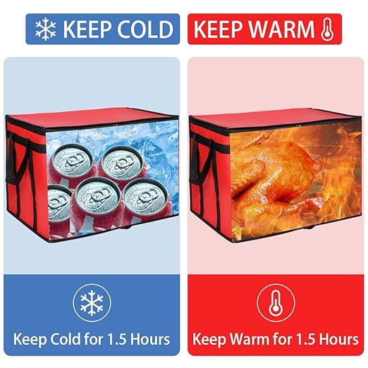 CIVJET Insulated Food Delivery Bag with Hard Bottom, XXX-Large Insulated Reusable Grocery Cooler/Hot Bags, Tote Bag for Shopping/Travel, Red, 3-Pack