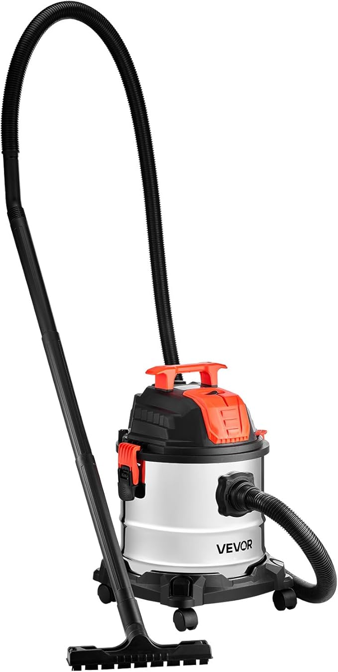 VEVOR Shop Vac, 5.8 Gallon Wet Dry Shop Vacuum, 4 Peak HP with One-Button Self-Cleaning, Dual-Filter, 900W Input Power, 1.25in x 7ft Hose, 9.8ft Cord, Metal Tank for Jobsite, Workshop, Garage, Home