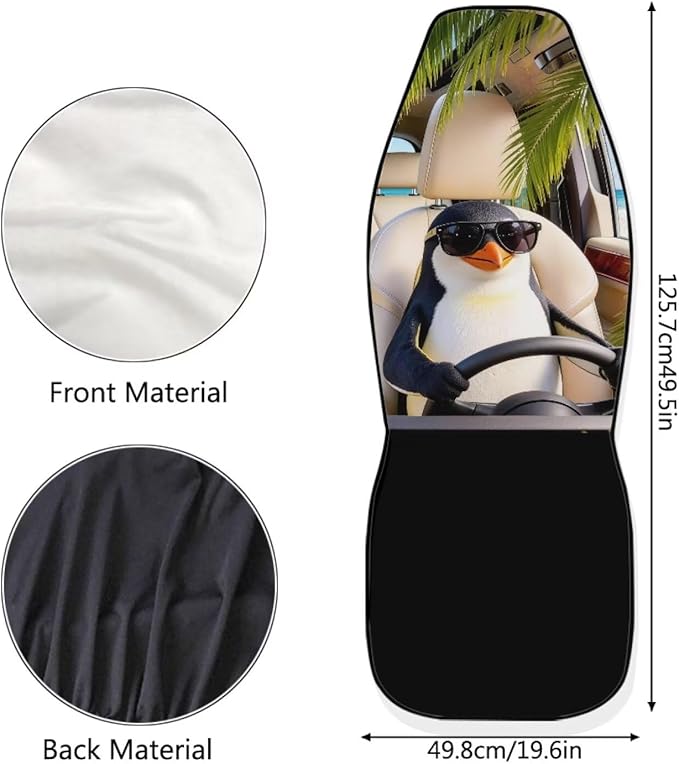 Penguin Front Car Seat Cover 2 Pcs Cute Automobile Front Seat Covers Anti-Slip Back Fabric Protection Interior Accessories Universal Fit for Most Cars SUVs and Sedans