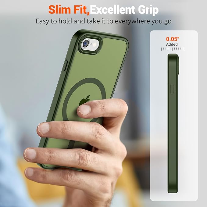 SUPFINE Magnetic for iPhone SE Case 2022 (3rd)/2020 (2nd), iPhone 8 Case (Compatible with MagSafe) (Military Grade Drop Protection) Slim Translucent Matte Phone Case, Cangling Green