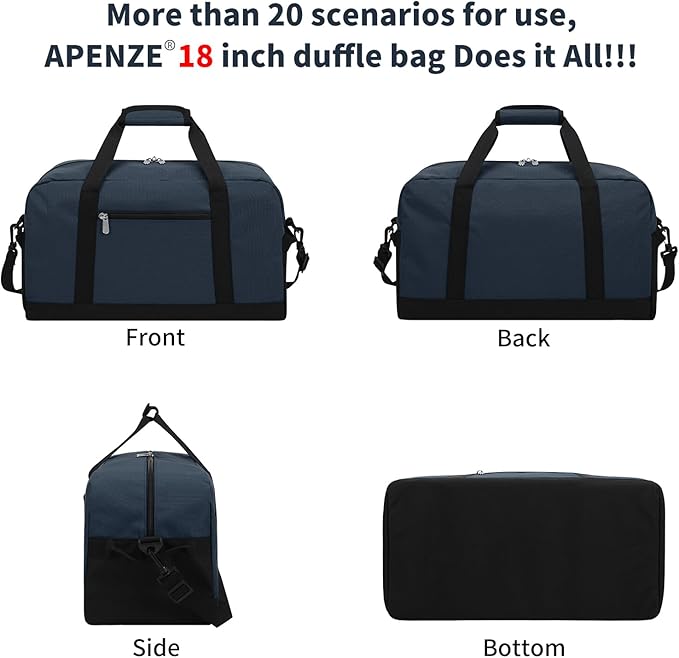 Small Gym Bag 18 inch Carry On Duffel Bag for Weekender Travel - Navy Blue