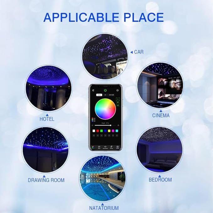 Firework 16W RGBW Fiber Optic Lights Star Ceiling Light Kit with Fiber Optical 460pcs 0.03in 9.8ft/3m - APP/Remote Control + Music Mode Sound Sensor Light Source for Bedroom, Home Theater & Car Decor