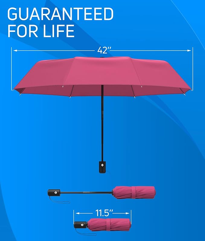 Rain-Mate Windproof Compact Umbrellas for Rain - Strong Reinforced Fiberglass Rib Design & Auto Open & Close - Portable Folding Travel Umbrella - Lightweight & Packable for Women & Men, Easy Collapse