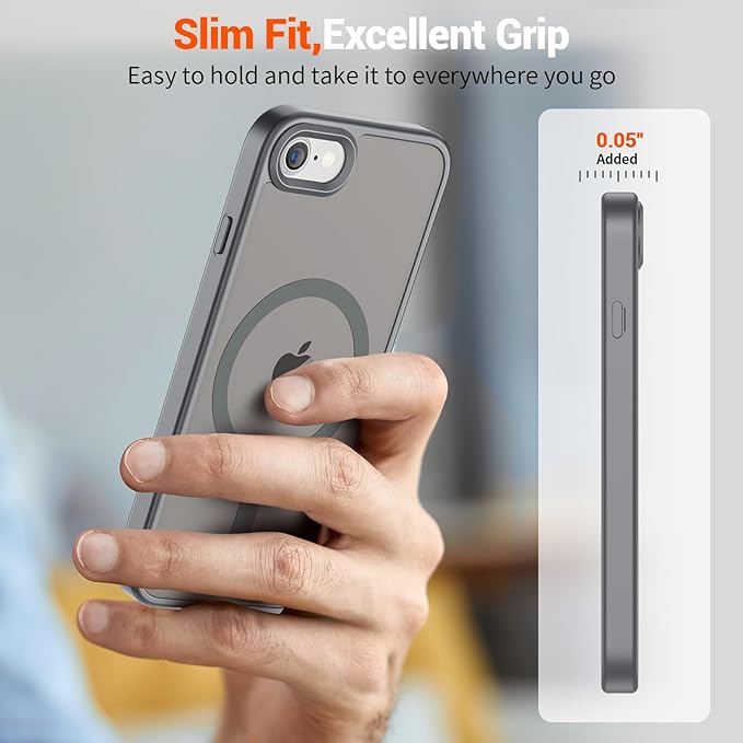 SUPFINE Magnetic for iPhone SE Case 2022 (3rd)/2020 (2nd), iPhone 8 Case with Screen Protector (Compatible with MagSafe) (Military Grade Drop Protection) Translucent Matte Phone Case,Gray