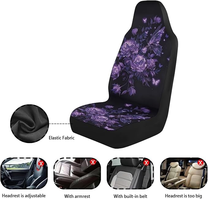 BIGCARJOB Butterfly Cat Car Seat Cover Set for Front Seat Only, Universal Fit Auto Front Seat Protector Full Set Car Interior Accessories
