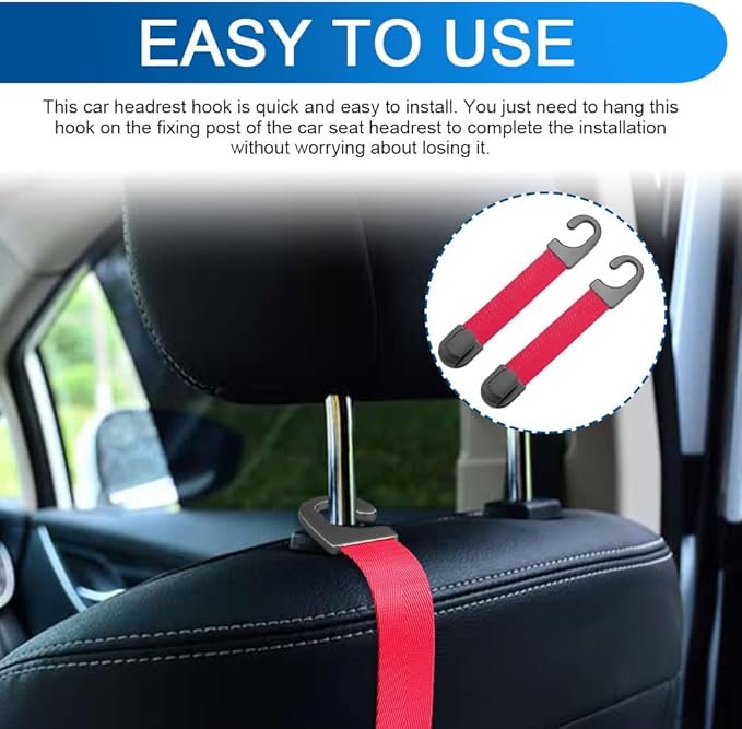 2PCS Car Seat Headrest Hook, Purse Hook for Car, Strong and Durable Backseat Hanger, Universal Auto Interior Accessories Seat Hanging Holders Fit for Hanging Purse Bag Grocery (Red)