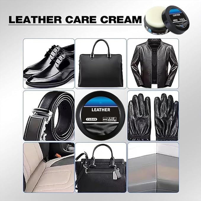 Leather Balm for Cars, Leather Cleaning Cream & Conditioner Paste, Professional Multi-Functional Restorer for Car Interior, Furniture, Shoes & Bags, Deep Cleaner & Repair Kit for Leather Care (3PC)