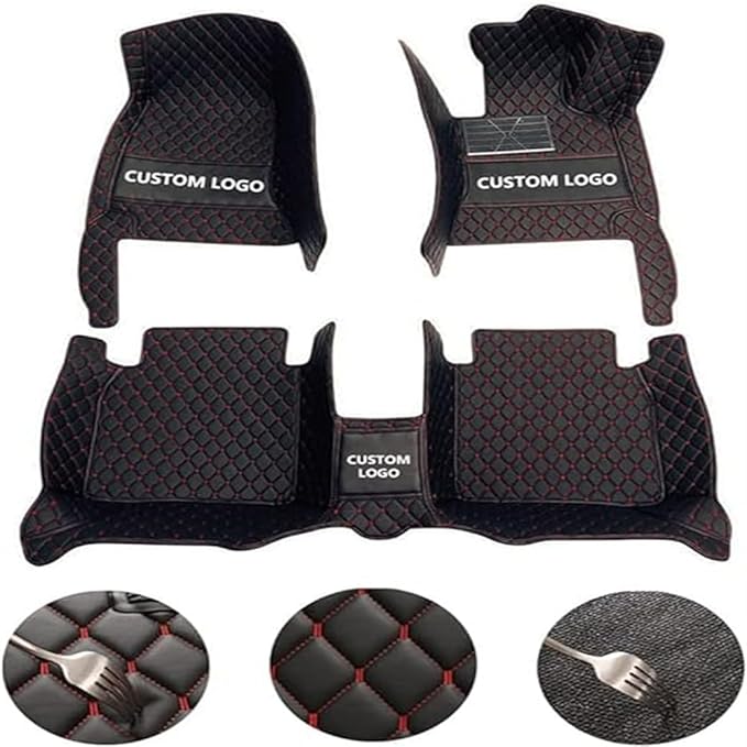 Custom Car Mats All Weather Fit Automotive Floor Mats PU Leather Protector Mat for Most Sedan, SUV, Truck Floor Mats(Black and Red Side)