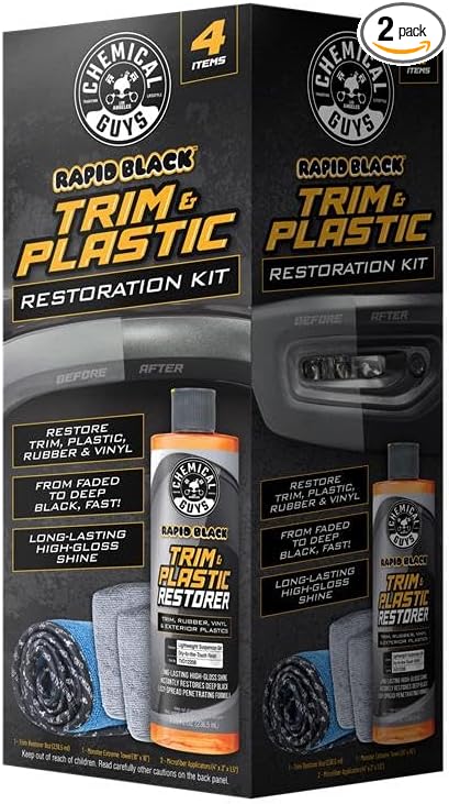 Chemical Guys Black Trim Restorer Gel Kit for Exterior Plastic, Rubber, and Vinyl, Restores Faded Trim with Deep Black Finish, Controlled Gel Application System