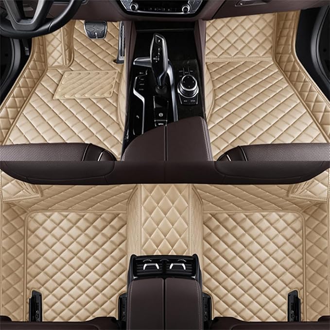 Custom Car Mats All Weather Fit Automotive Floor Mats PU Leather Protector Mat for Most Sedan, SUV, Truck Floor Mats (Beige)
