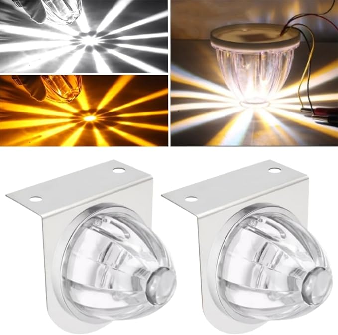 2PCS Dual Revolution LED Watermelon Lights with Bracket, Semi Truck Marker Lights with 3 Color Modes, Super Bright Star Watermelon LED Lights, Universal Underglow Lights for Trucks (White and Amber)
