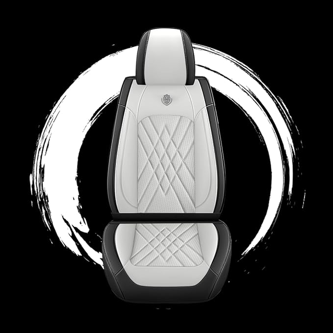 Car Seat Covers Compatible with Toyota Camry 2012-2026 Durable Waterproof Automotive Seat Covers Stretchable Fabric Material, Airbag Compatibility, Premium Nappa Leather(Black White, 2 Pcs Front)