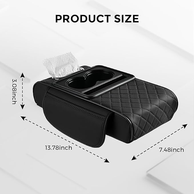 5-in-1 Car Center Console Cover,Multifunctional Arm Rest Cover for Car with Cup Holder,Phone Holder,Pocket,Car Tissue Holder,Leather Height Enhancement Car Armrest Cushion for Most Cars