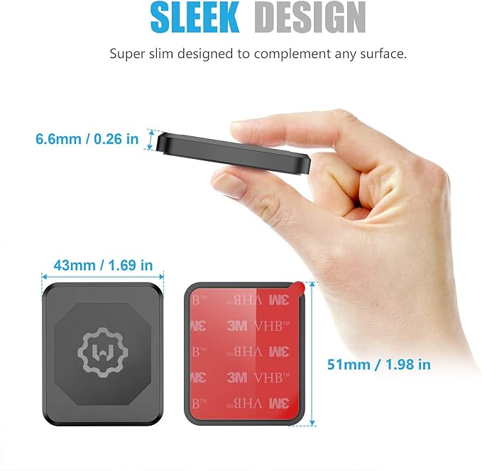 WixGear Rectangle Flat Stick On Dashboard Magnetic Car Mount Holder for Cell Phones and Mini Tablets with Fast Swift-Snap Technology - Extra Slim