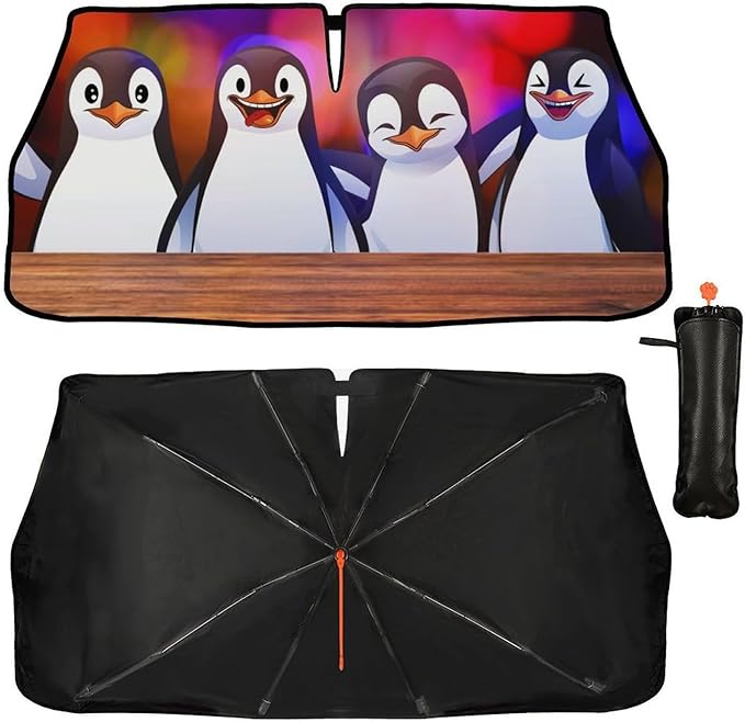 Socira Funny Penguin Car Windshield Sun Shade Umbrella Foldable Sunshade for Front Window Auto Windshield Sunshade Covers Car Accessories Protect from Sun Rays Heat 57'' X 30''