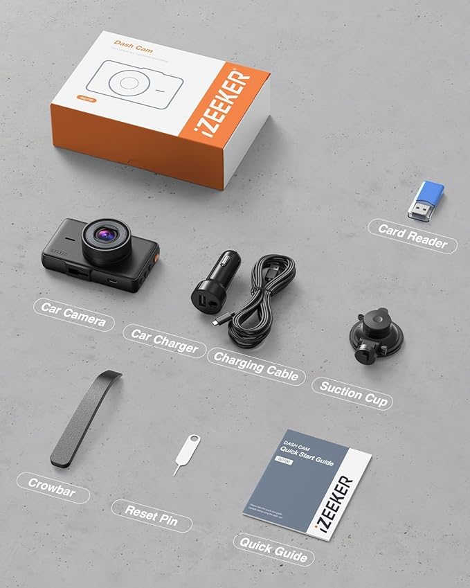 iZEEKER 2.5K Dash Cam, 1440P QHD Car Camera with 3" IPS Display, Night Vision, WDR, 170°Wide Angle, Loop Recording, G-Sensor Emergency Recording, 24H Parking Mode, Type C