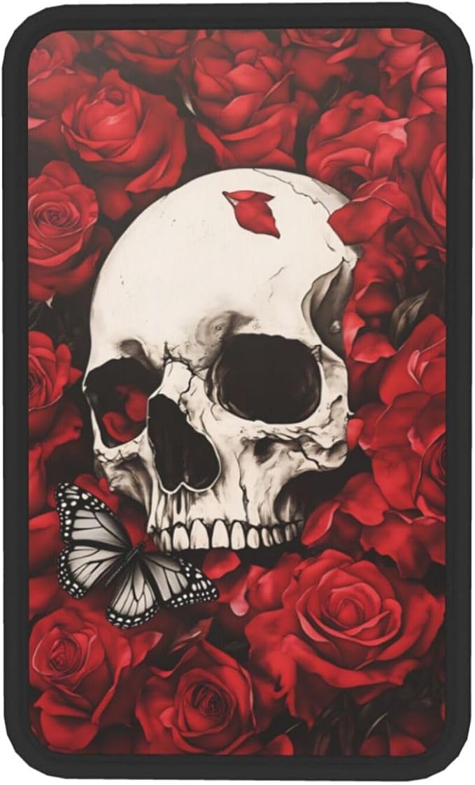 Universal Car Center Console Cushion Pad, Red Rose Skull Butterfly Soft Waterproof Car Center Console Cover Auto Armrest Seat Box Cover Protector for Most Vehicle SUV Truck Car