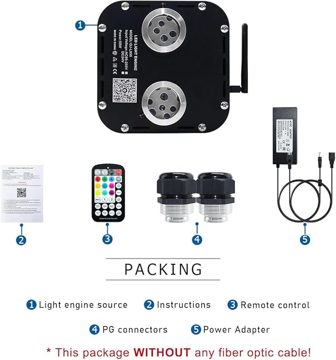 AKEPO 50W Dual-Head Dual-Color Twinkle Fiber Optic Light Engine, Twinkle+Same or Different Color+Bluetooth APP Control+Music Activated+28-Key Remote for Home Fiber Optic Star Ceiling Kit