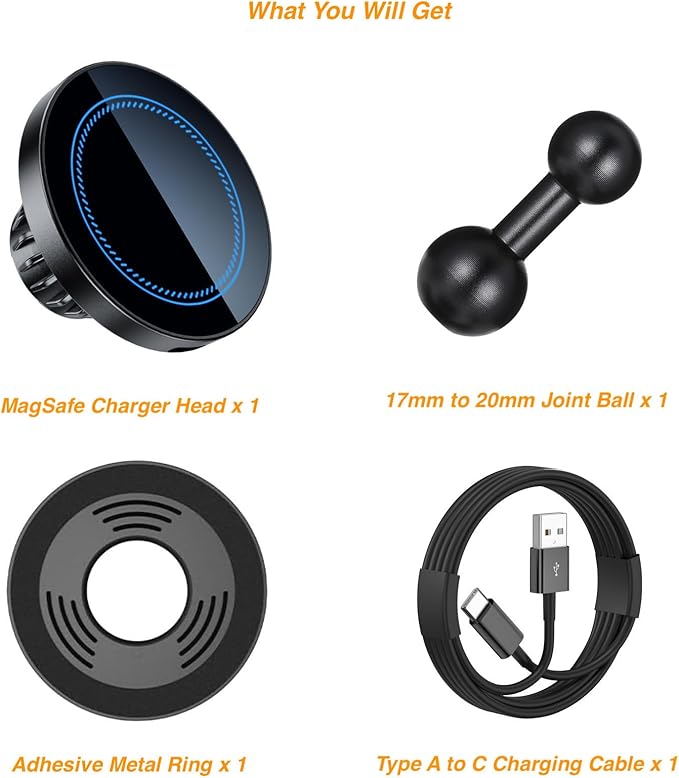 Magnetic Wireless Charging Phone Holder with 20mm Ball Mount for MagSafe, Metal 20mm Ball for MagSafe Charger Compatible with Bulletpoint Mounting Solutions