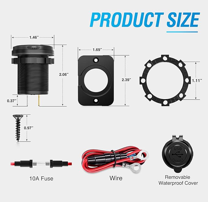 Nilight 2 Pack PD Type C and QC 3.0 USB Fast Outlet Panel with LED ON Off Touch Switch Fused Wire Kit for 12V 24V Cars Trucks RVs Motorcycles Buses Boats