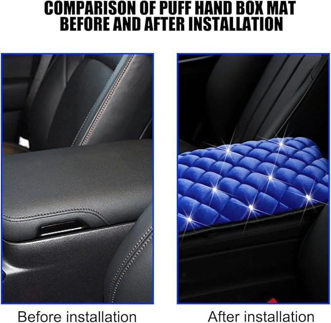 Mandark Bling Car Center Console Cover, Crystal Rhinestone Fluffy Automotive Armrest Seat Box Cushion Pad, Soft Comfortable Diamond Arm Rest Protection Mat, Universal Vehicle Accessories (Blue)