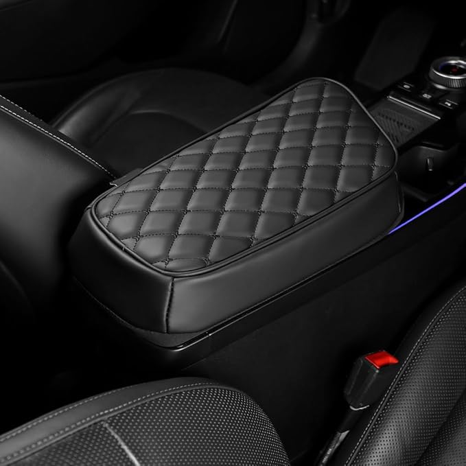 Car Armrest Cushion Cover Compatible with KIA EV6 2022-2026 Accessories, Leather Center Console Armrest Pad(Black)