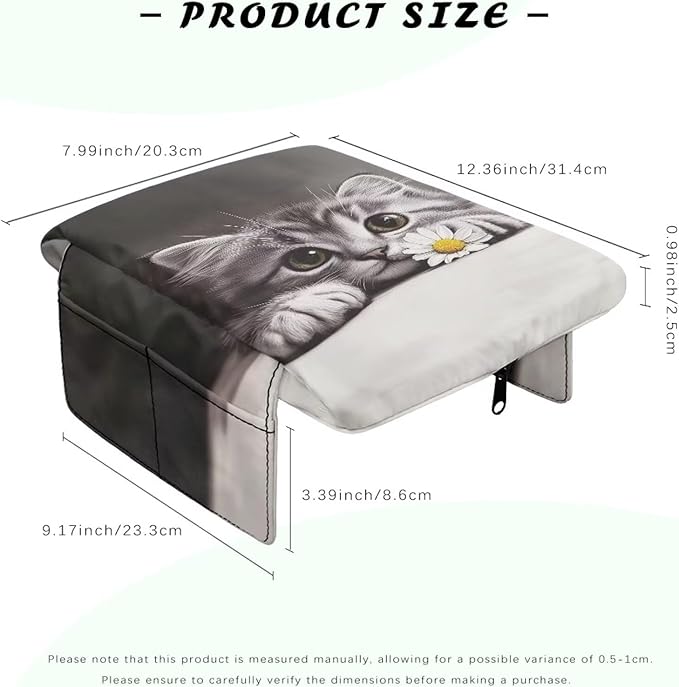 Dreaweet Car Center Console Cover with Pockets Cute Cat Car Accessories for Women Easy to Install Arm Rest Cover for Car Soft Comfy Thick Car Armrest Cushion Storage Box Mat