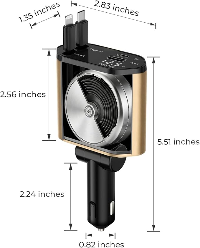 2026 MimAuto 4 in 1 Retractable Car Charger, Car Charger USB C Fast Charger, Car Charger for iPhone 17/16/15/14/13, Samsungs, Tablets, Dash cams, Switch, Gold Car Accessories for Men Women