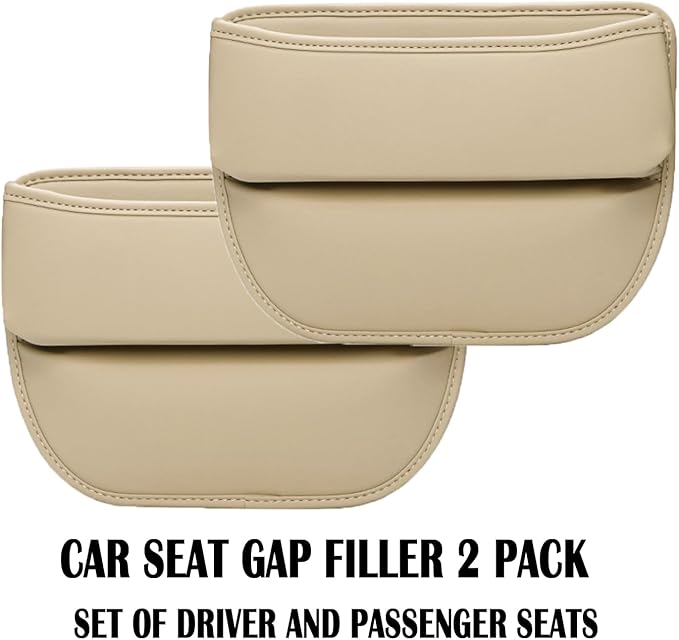 Universal Fit Premium Leather Car Seat Gap Filler Organizer, Center Console Organizer for Car SUV Truck (Beige,2 Pack)