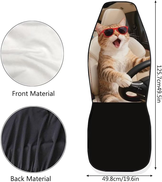 Cat Driving Car Seat Covers 2 Pcs Cute Car Seat Covers Front Seats Only Easy to Install and Clean Protection Interior Accessories Universal Fit for Most Cars SUVs and Sedans