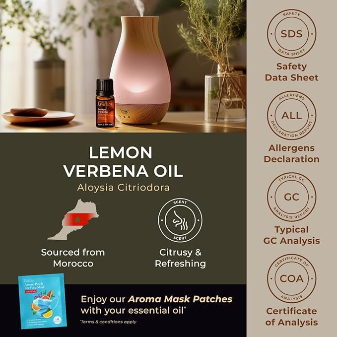 100% Pure Lemon Verbena Essential Oil - 0.34 Fl Oz - Lemon Verbena Oil for Hair, Skin, Diffuser, Aromatherapy & DIY Candle Making Scent