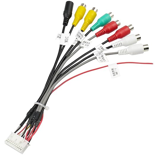 20Pin Android Car Stereo RCA Wiring Harness Adapter with 8 Female Radio RCA Connector Video CVBS AUX SUB MIC Plug Assembly