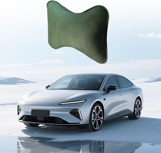 Car Headrest Pillow, Suede Soft Comfortable Breathable Vehicle Seat Neck Support Cushion with Adjustable Strap, Ergonomic Design Auto Head Rest Pad, Universal for Sedan RV Truck (Dark Green)