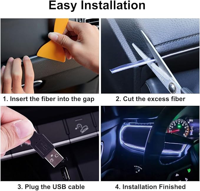 EL Wire Interior Car LED Strip Lights, 16.5FT USB Neon Glowing Strobing Electroluminescent Wire Lights with 6mm Sewing Edge, Ambient Lighting Kits for Car Indoor Decoration (White)