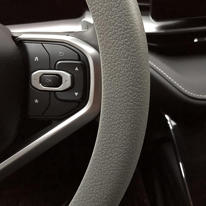 Grey Car Steering Wheel Cover: Universal 13.5 to 15 inches Silicone Steering Cover Compatible with Most Car Models Fit for Round Shpe D Shape