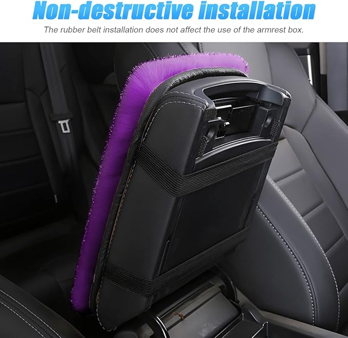 Fluffy Car Armrest Cover, Universal Car Center Console Pad, Car Armrest Seat Box Cover Decor Accessories For Women Men, Armrest Seat Box Cover Protector For Most Vehicle, SUV, Truck, Car (Purple)