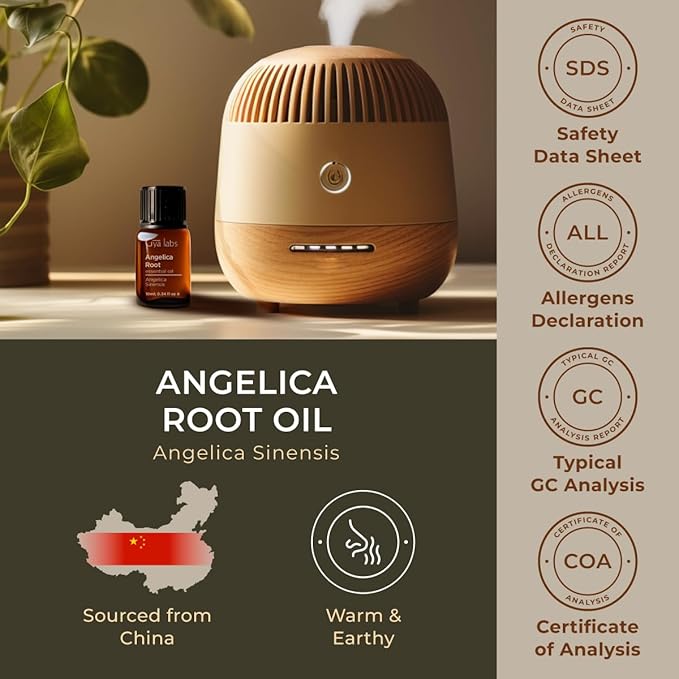 100% Pure Angelica Root Essential Oil - 0.34 Fl Oz - Angelica Root Oil for Hair, Skin, Diffuser, Aromatherapy & DIY Candle Making Scent