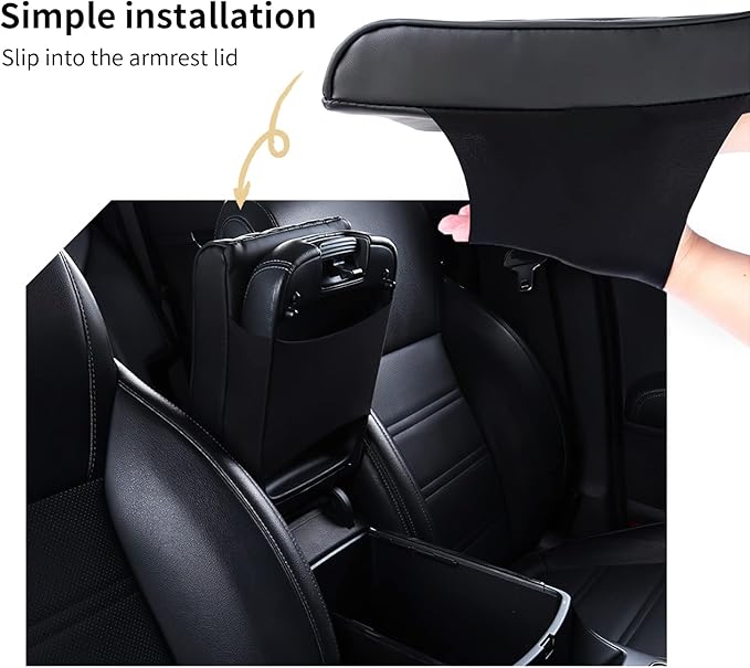 Car Center Console Heighten Cover, Leather Memory Foam Car Armrest Booster Pads, Leather Car Armrest Cover Protector, Suitable for Most Vehicles, SUVs, Trucks, Cars (Black)