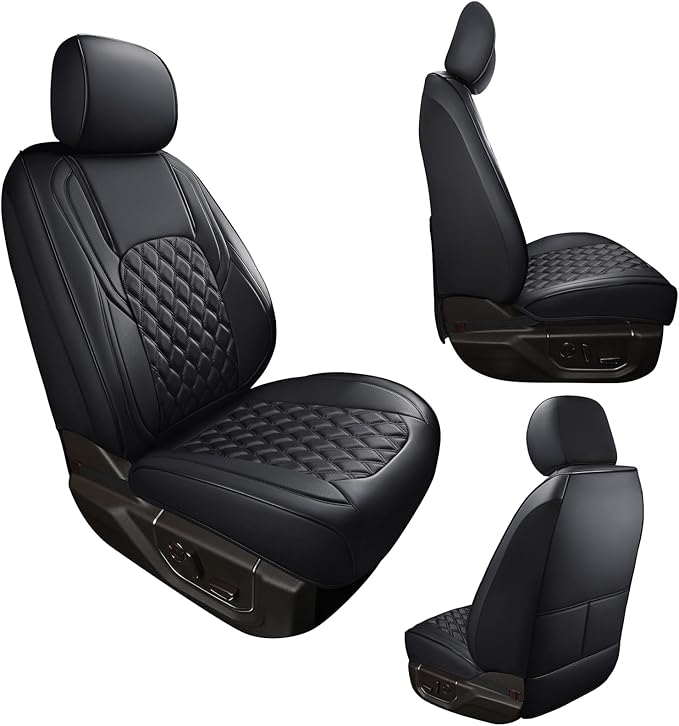 Huidasource Tacoma Front Seat Covers, Leather Car Seat Covers Custom Fit for Toyota Tacoma 2016-2023 2022 2021 Double & Crew Cab SR, SR5, Limited, TRD Pro, TRD Sport, Off-Road (Front Pair/Black)