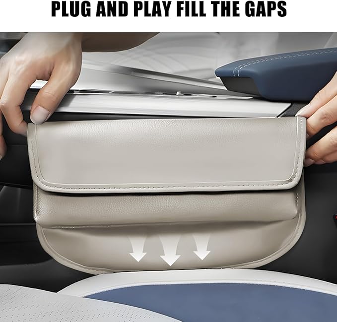 Car Seat Gap Filler Organizer, Leather Vehicle Side Seat Gap Storage Box with Lid for Phone Key Card, L-Capacity Auto Interior Organization, Universal for SUV Sedan Truck (Gray)