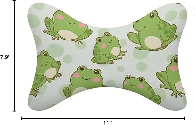 Car Pillow for Neck Pain Relief Support, Compatible with Cute Sitting Frog Memory Foam Car Neck Pillow for Car Seat with Adjustable Strap, 2 Pcs Car Headrest Pillow for Ergonomic Design