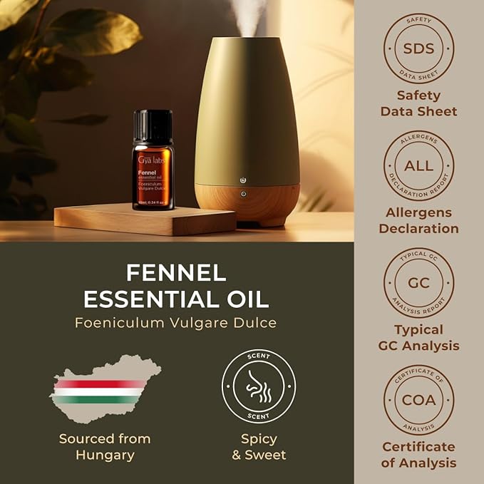 100% Pure Fennel Essential Oil - 0.34 Fl Oz - Fennel Oil for Hair, Skin, Diffuser, Aromatherapy & DIY Candle Making Scent